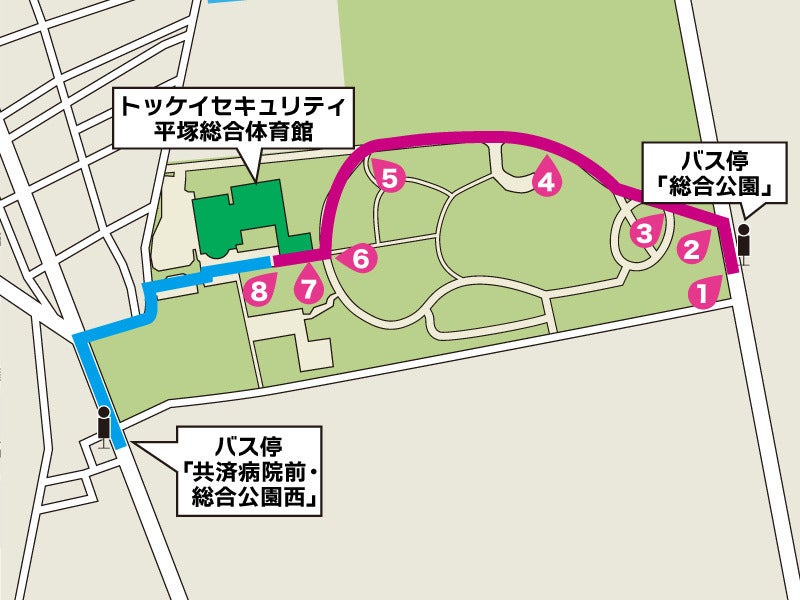 「総合公園」バス停から体育館への行き方