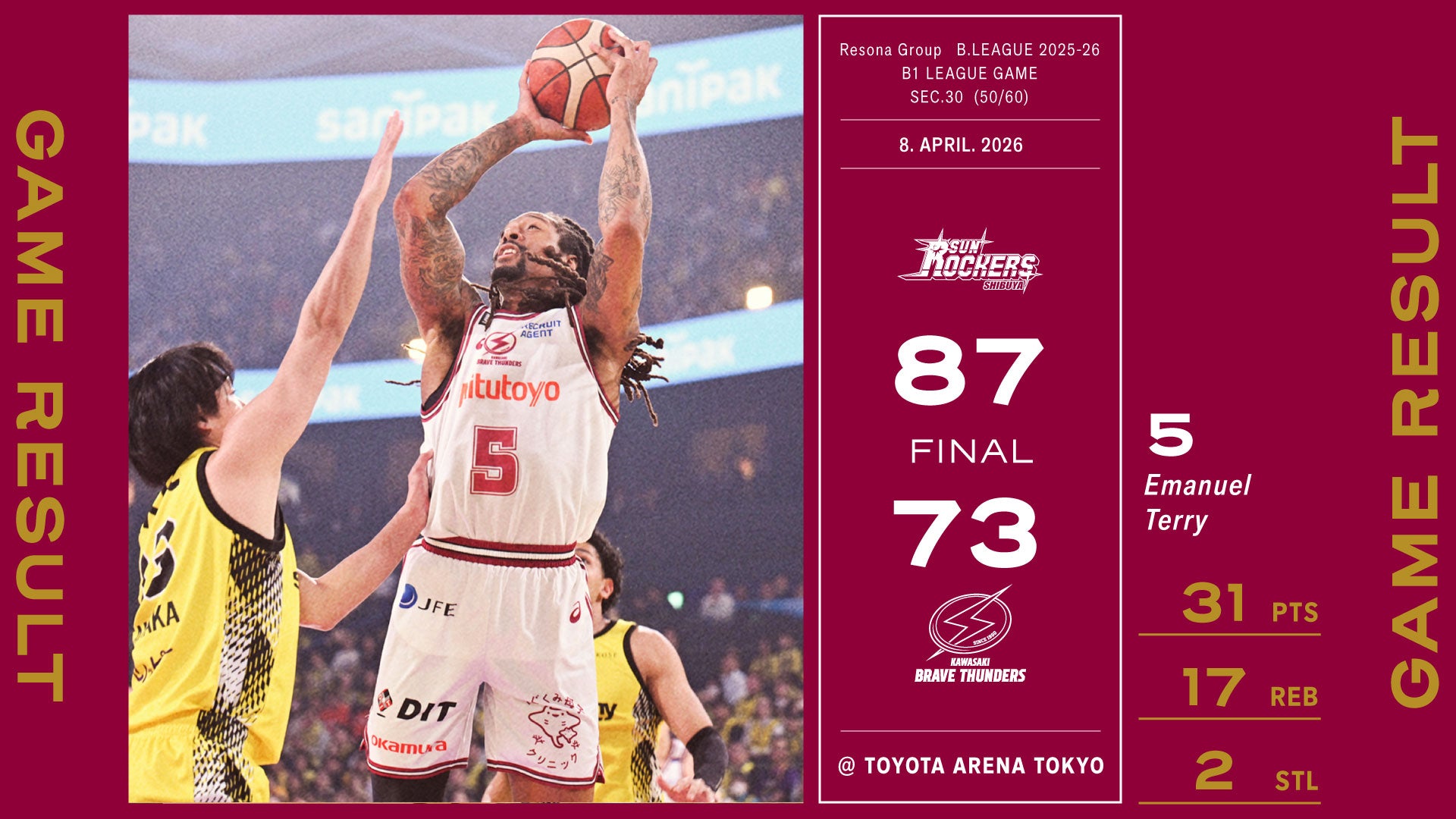 4/8 ○SR渋谷 87-73 川崎● りそなグループB.LEAGUE 2025-26 B1リーグ戦 第30節 (50/60)